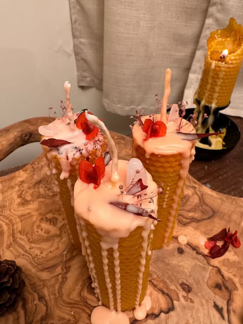 8020 candle 蜂蠟柱狀蠟燭 純精油 水晶 蜂蠟
