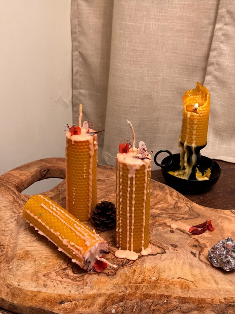 8020 candle 蜂蠟柱狀蠟燭 純精油 水晶 蜂蠟