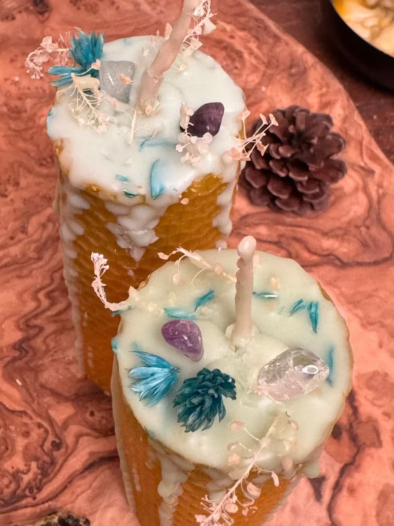 8020 candle 蜂蠟柱狀蠟燭 純精油 水晶 蜂蠟