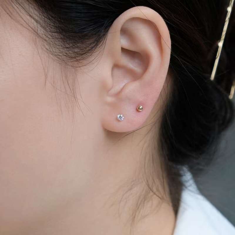 14 K金 小金珠耳針 3mm 4mm 養耳洞 Au585 耳環 耳骨