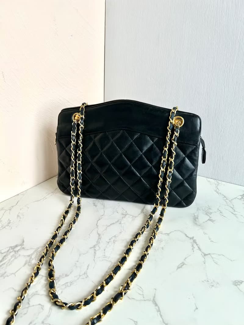 絕版中古包 Chanel黑色皮革鏈條包 單肩包 側背包 二手包 古董包