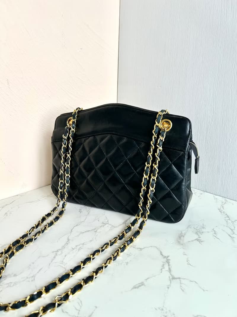 絕版中古包 Chanel黑色皮革鏈條包 單肩包 側背包 二手包 古董包