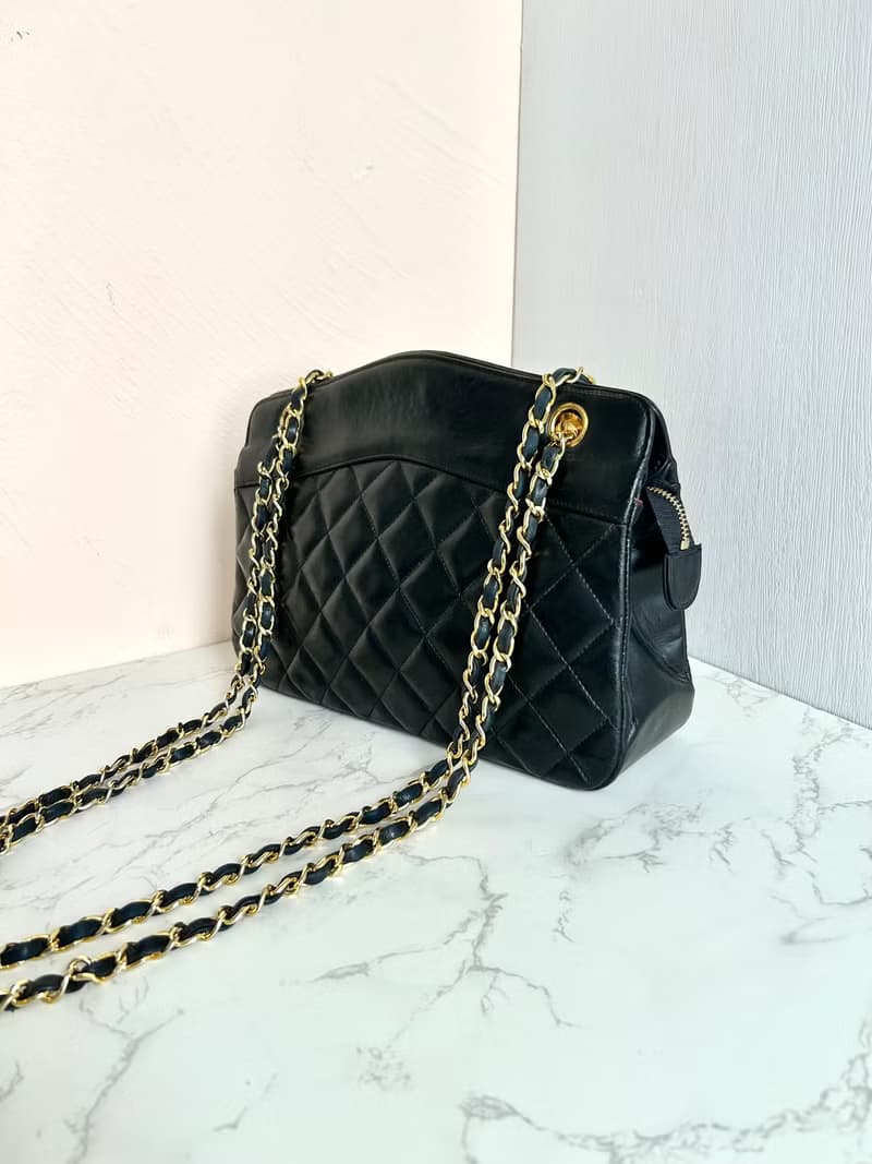 絕版中古包 Chanel黑色皮革鏈條包 單肩包 側背包 二手包 古董包