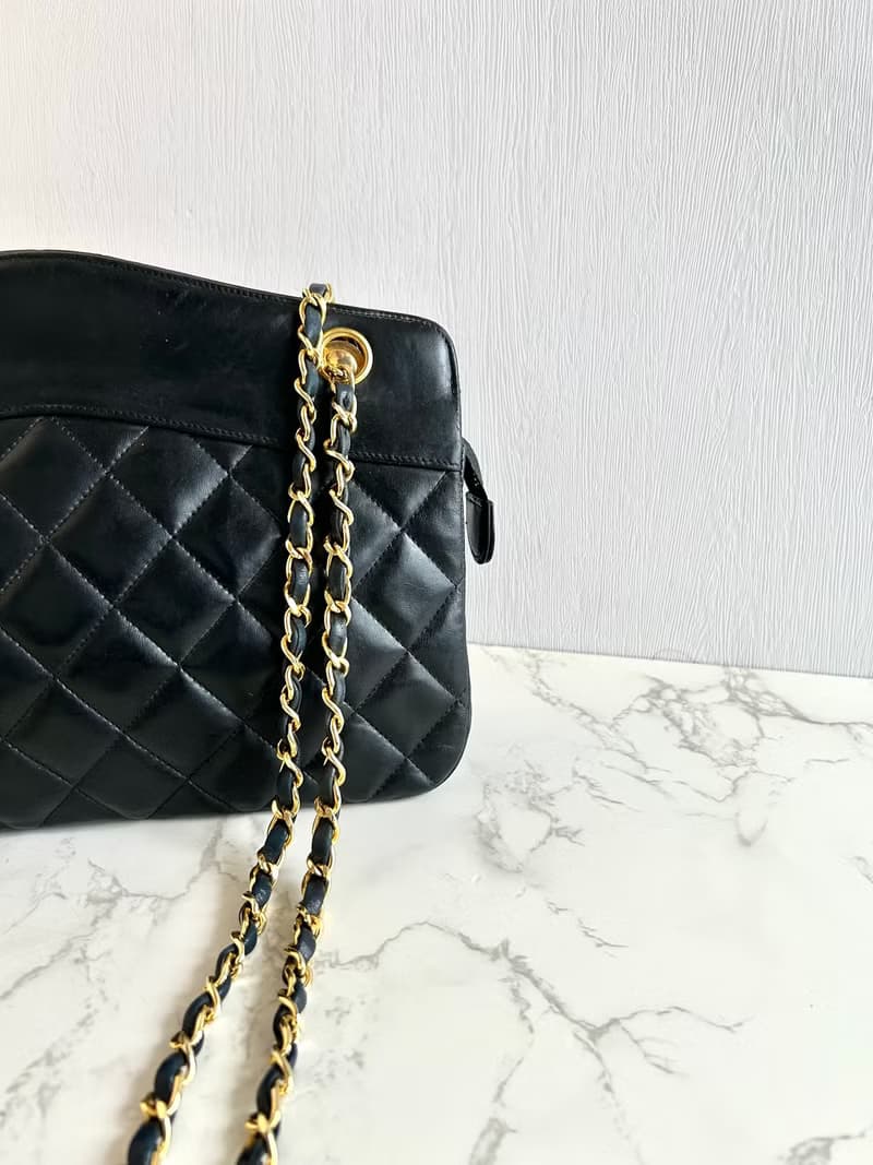 絕版中古包 Chanel黑色皮革鏈條包 單肩包 側背包 二手包 古董包