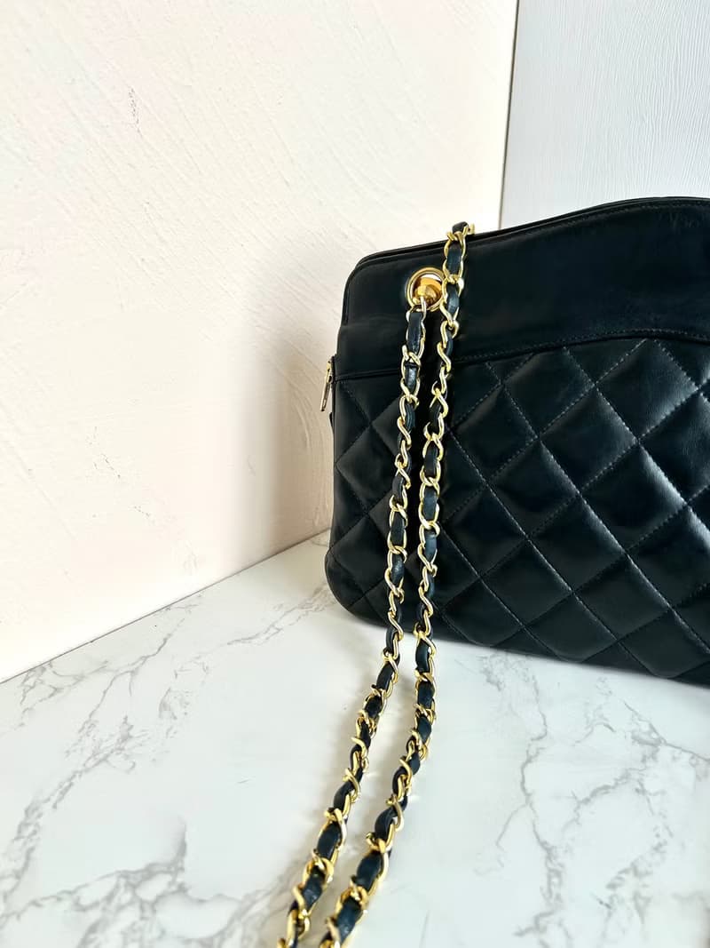 絕版中古包 Chanel黑色皮革鏈條包 單肩包 側背包 二手包 古董包