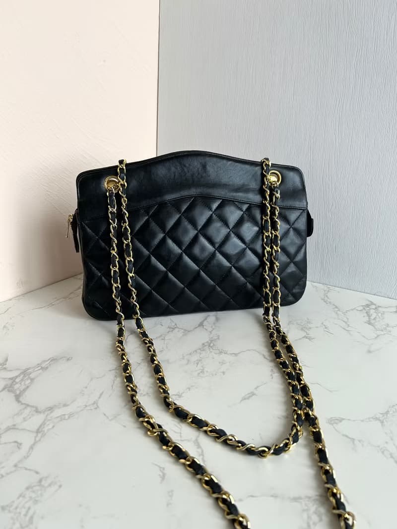 絕版中古包 Chanel黑色皮革鏈條包 單肩包 側背包 二手包 古董包