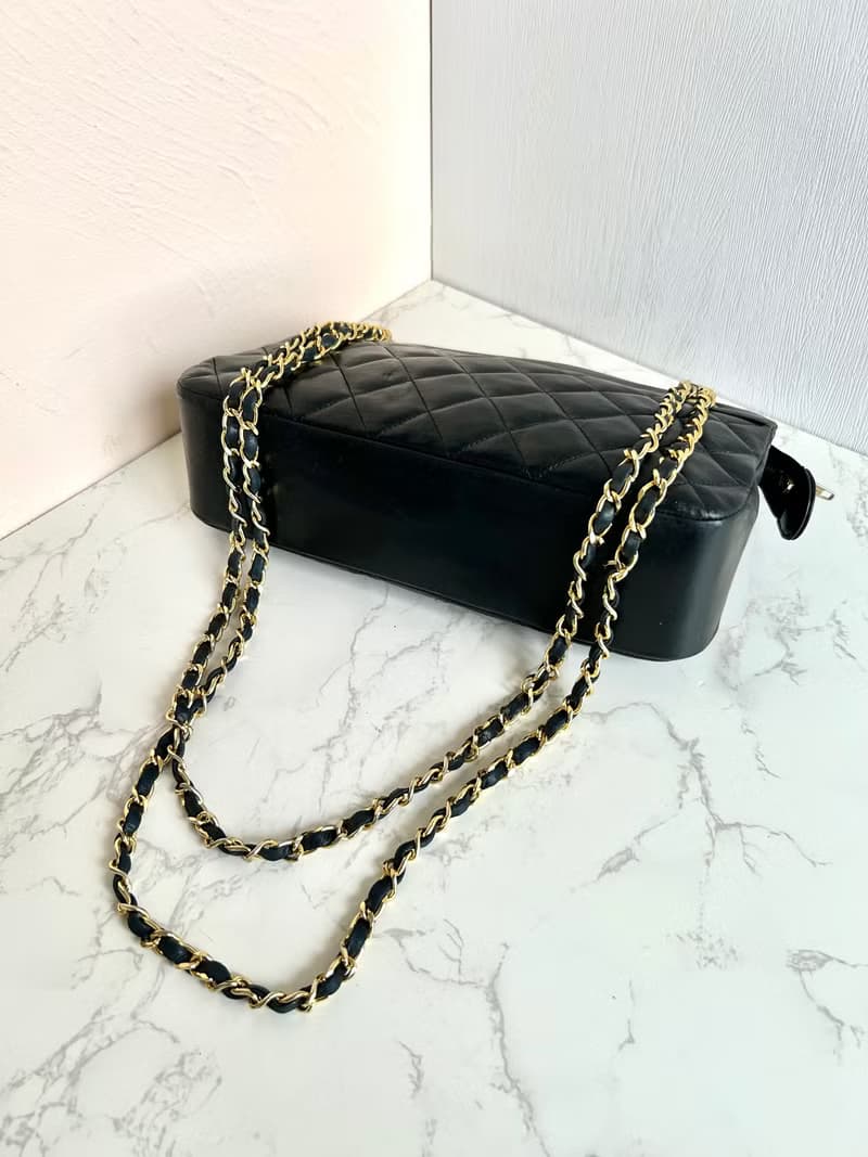 絕版中古包 Chanel黑色皮革鏈條包 單肩包 側背包 二手包 古董包