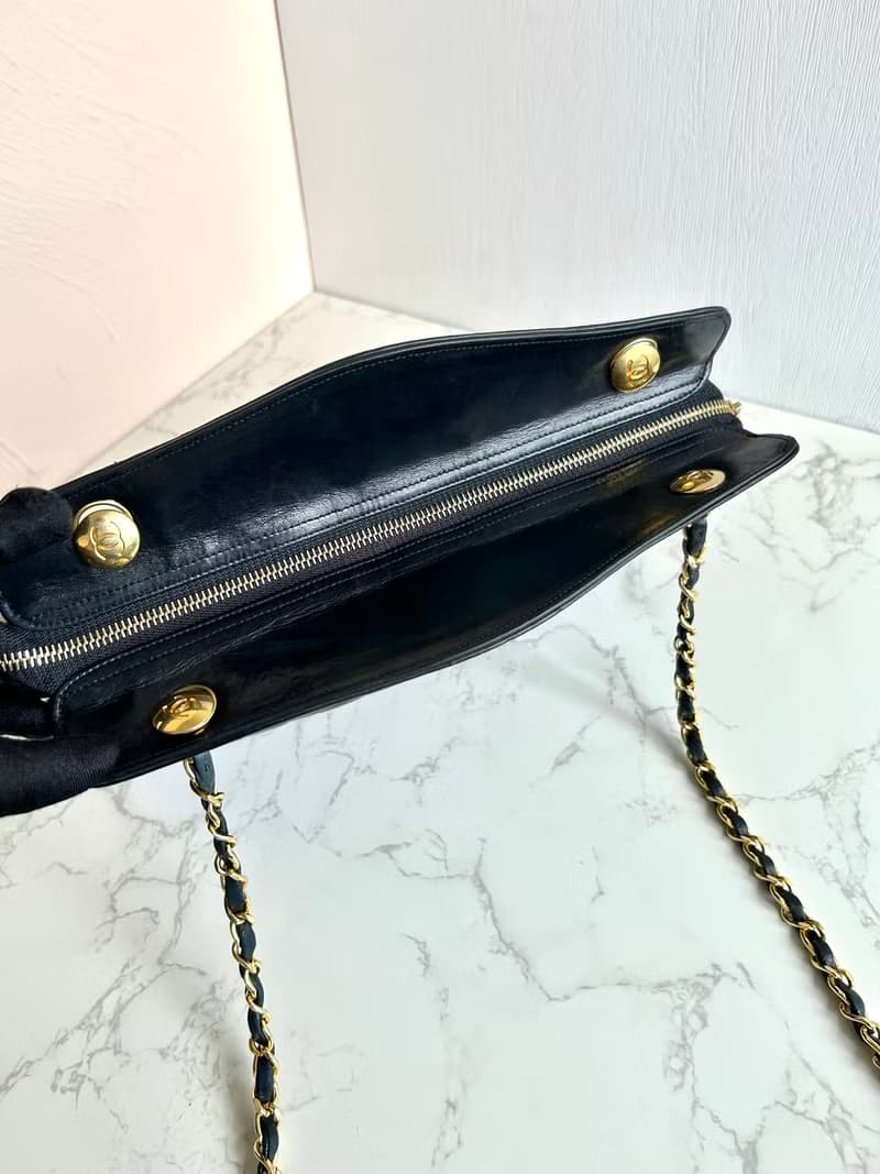 絕版中古包 Chanel黑色皮革鏈條包 單肩包 側背包 二手包 古董包