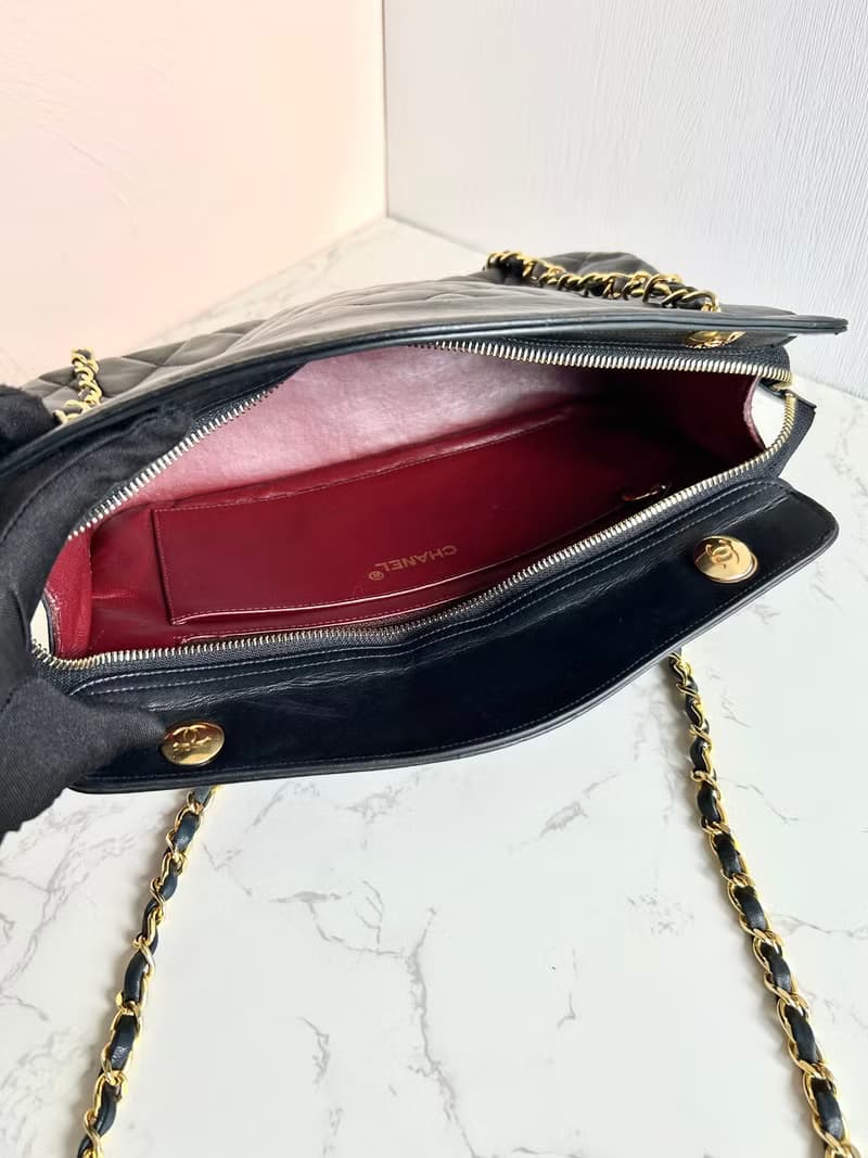 絕版中古包 Chanel黑色皮革鏈條包 單肩包 側背包 二手包 古董包