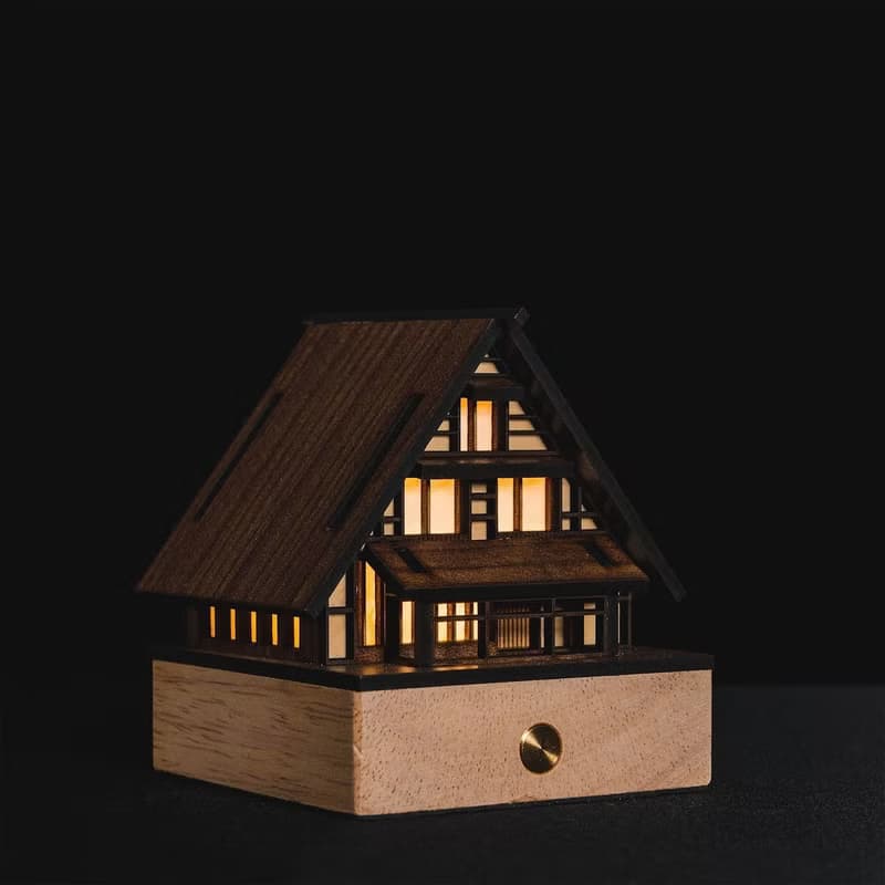 【木屋小夜燈-三連合掌】床頭燈/桌面擺件/合掌村/原創設計/USB/L