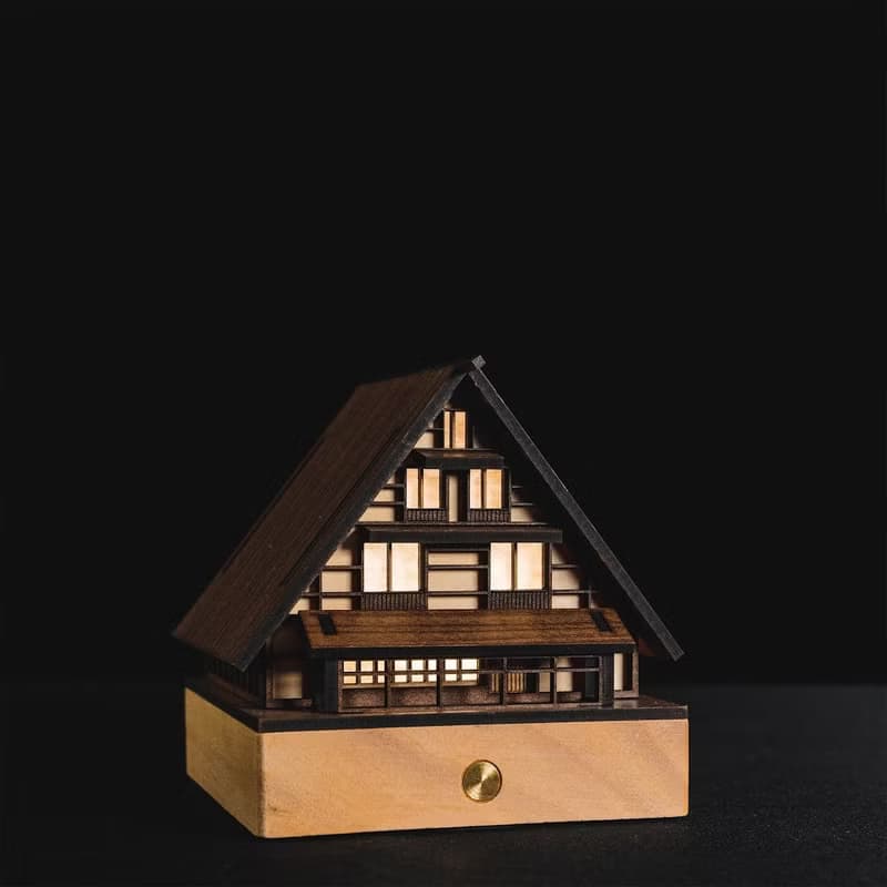 【木屋小夜燈-三連合掌】床頭燈/桌面擺件/合掌村/原創設計/USB/L