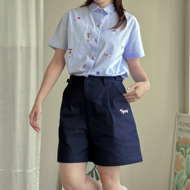 短裤Shorts : 深色牛仔布Dark Denim : 腊肠犬Dachshund