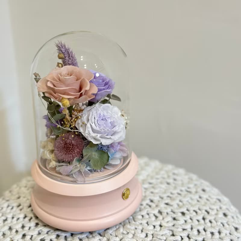 永生花藍芽音響夜燈 浪漫粉 新年禮物 辦公室療癒小物 交換禮物