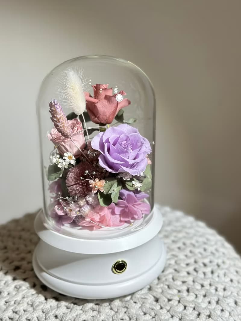 永生花藍芽音響夜燈 浪漫粉 禮物 辦公室療癒小物 交換禮物 花禮