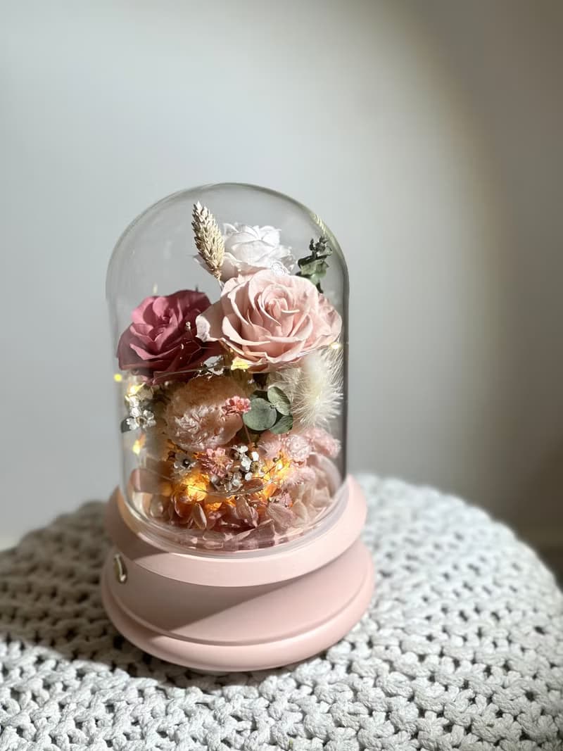 永生花藍芽音響夜燈 浪漫粉 禮物 辦公室療癒小物 交換禮物 花禮