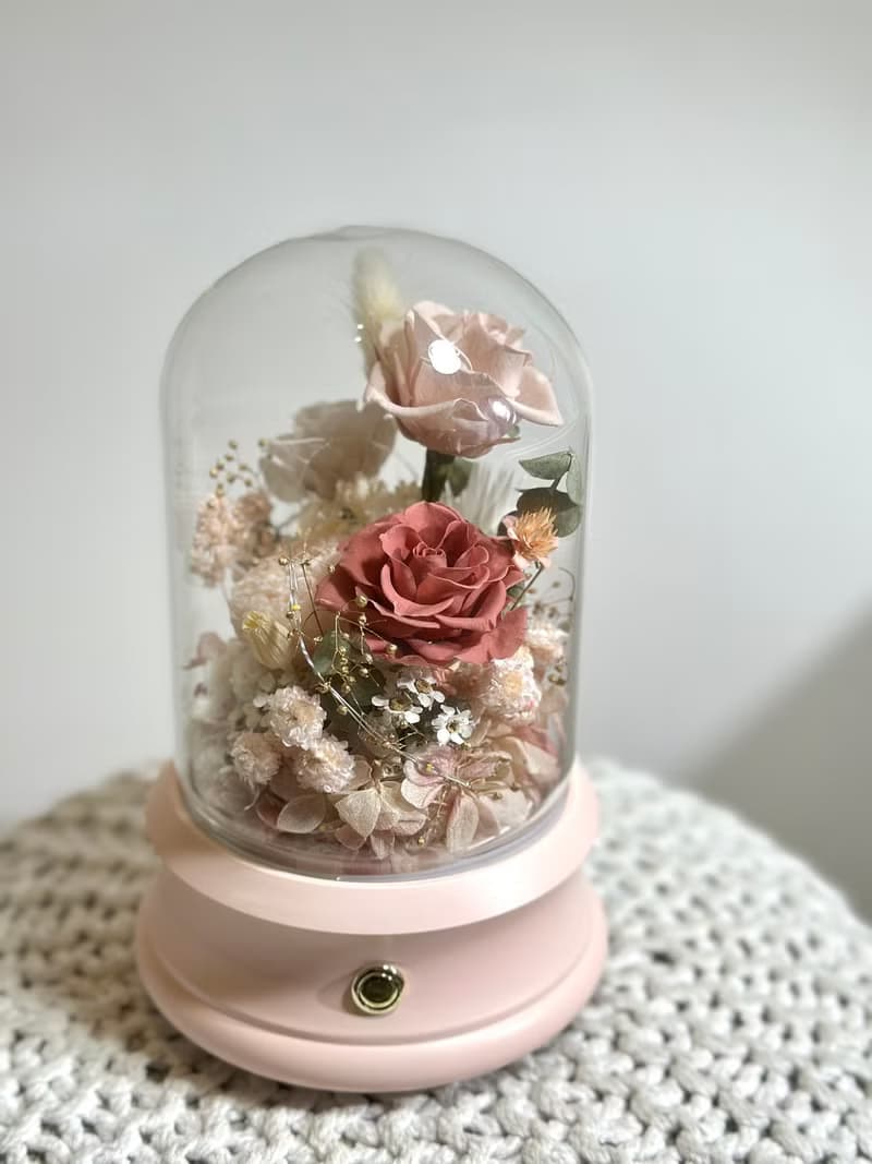 永生花藍芽音響夜燈 浪漫粉 禮物 辦公室療癒小物 交換禮物 花禮