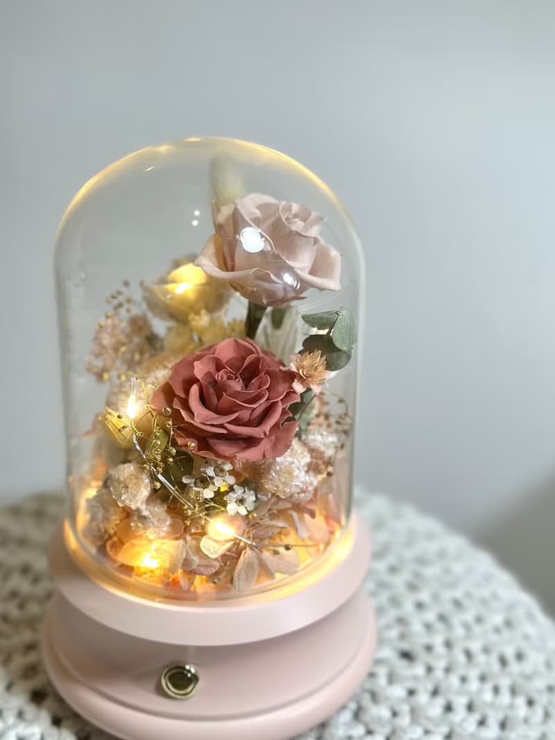 永生花藍芽音響夜燈 浪漫粉 禮物 辦公室療癒小物 交換禮物 花禮