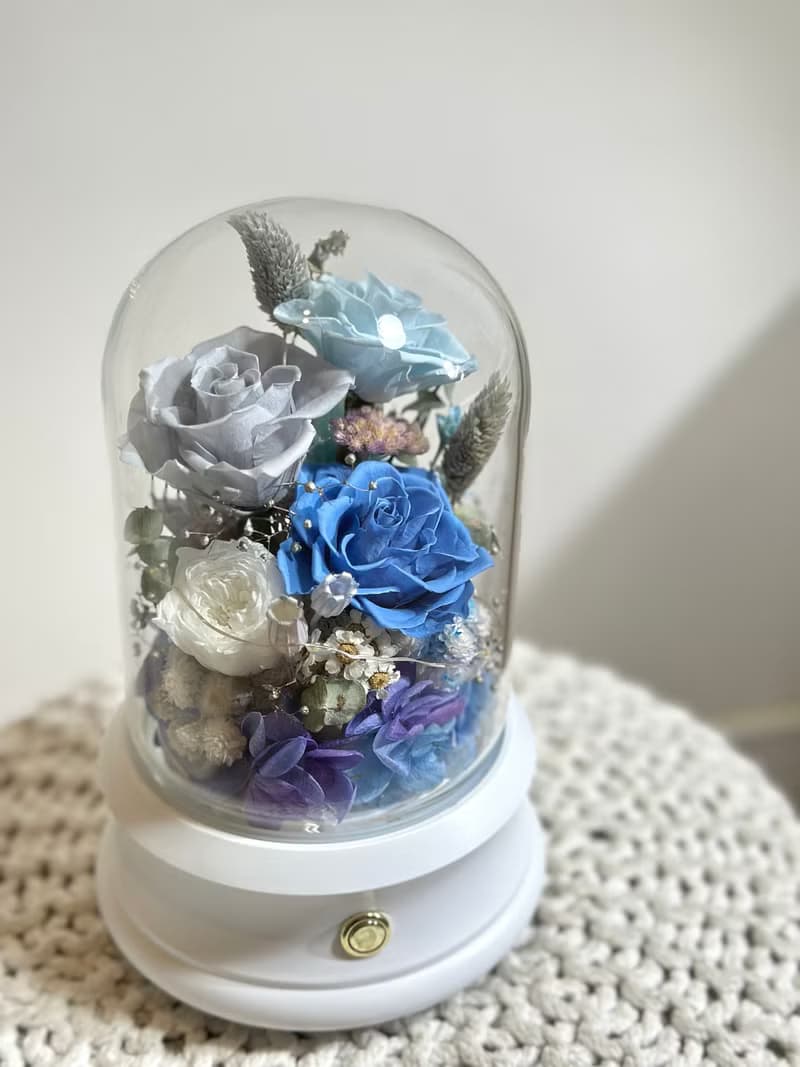 永生花藍芽音響夜燈 浪漫粉 禮物 辦公室療癒小物 交換禮物 花禮