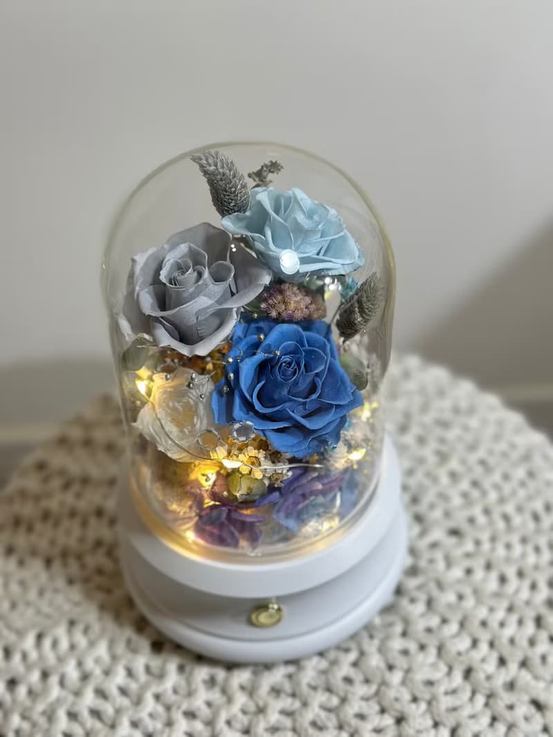 永生花藍芽音響夜燈 浪漫粉 禮物 辦公室療癒小物 交換禮物 花禮