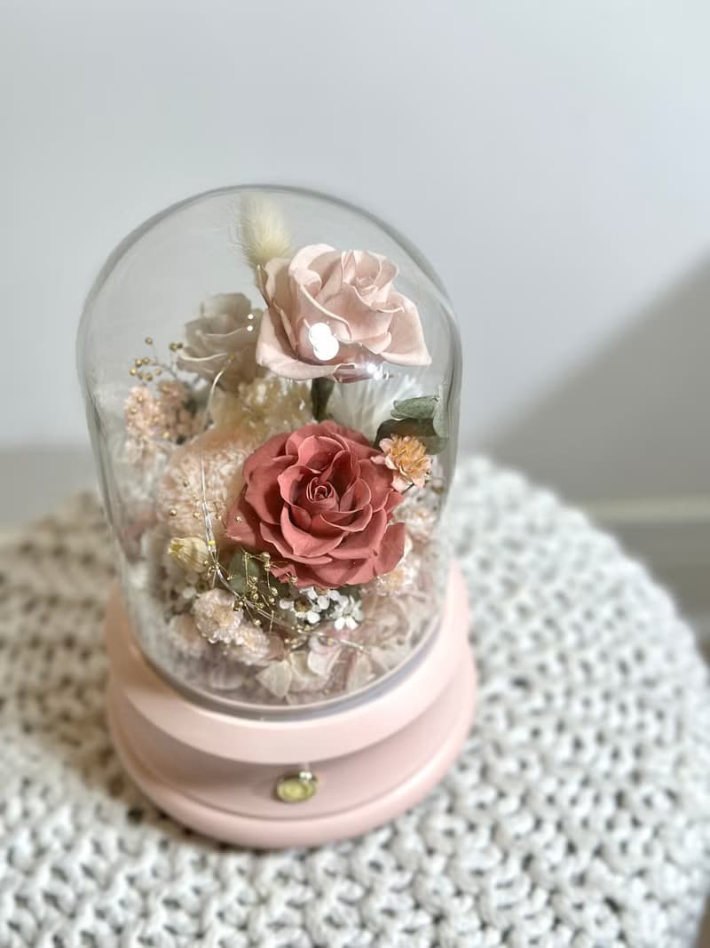 永生花藍芽音響夜燈 浪漫粉 禮物 辦公室療癒小物 交換禮物 花禮