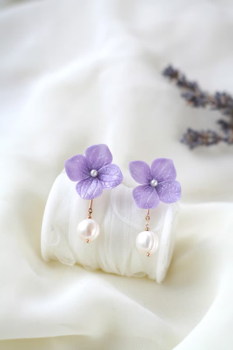 Lavender earrings, Hydrangea earrings, Floral earrings, Flower clip on