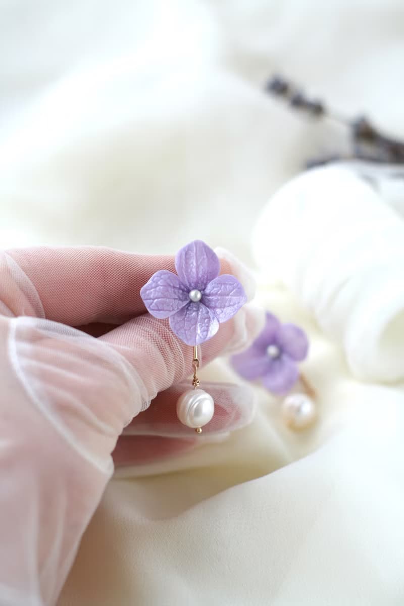 Lavender earrings, Hydrangea earrings, Floral earrings, Flower clip on