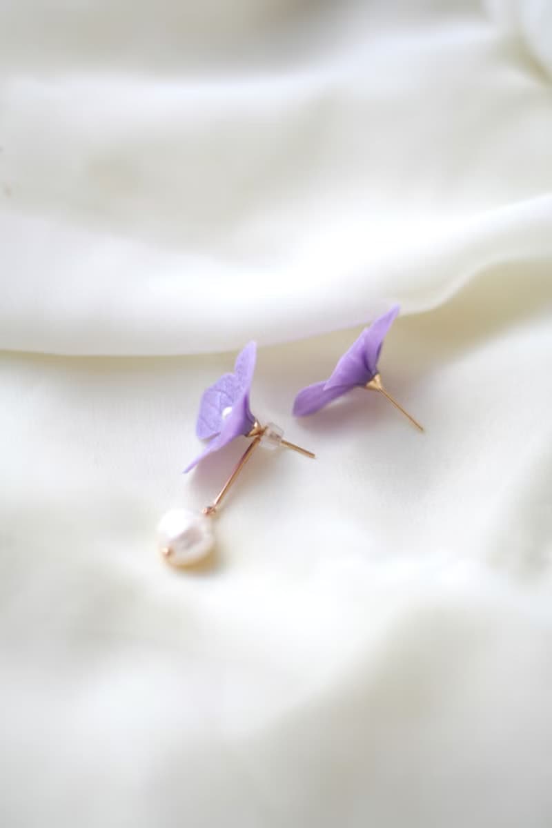 Lavender earrings, Hydrangea earrings, Floral earrings, Flower clip on
