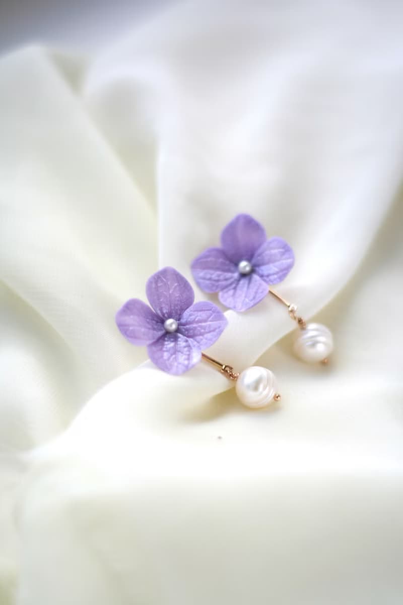 Lavender earrings, Hydrangea earrings, Floral earrings, Flower clip on