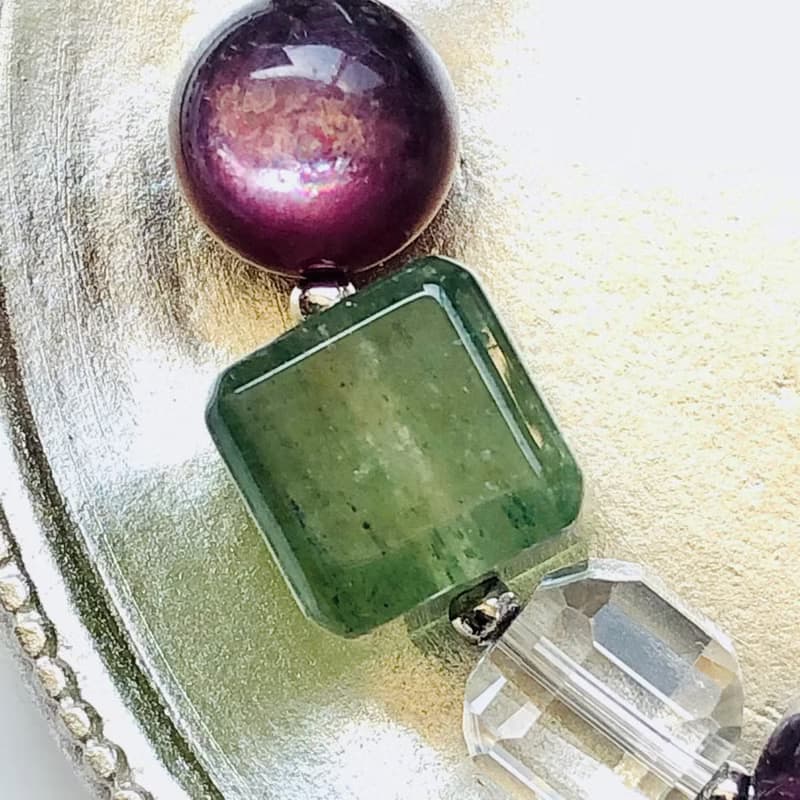 ITS-B641【星光綠草莓晶・白水晶・海藍寶】天然石水晶手鍊手環