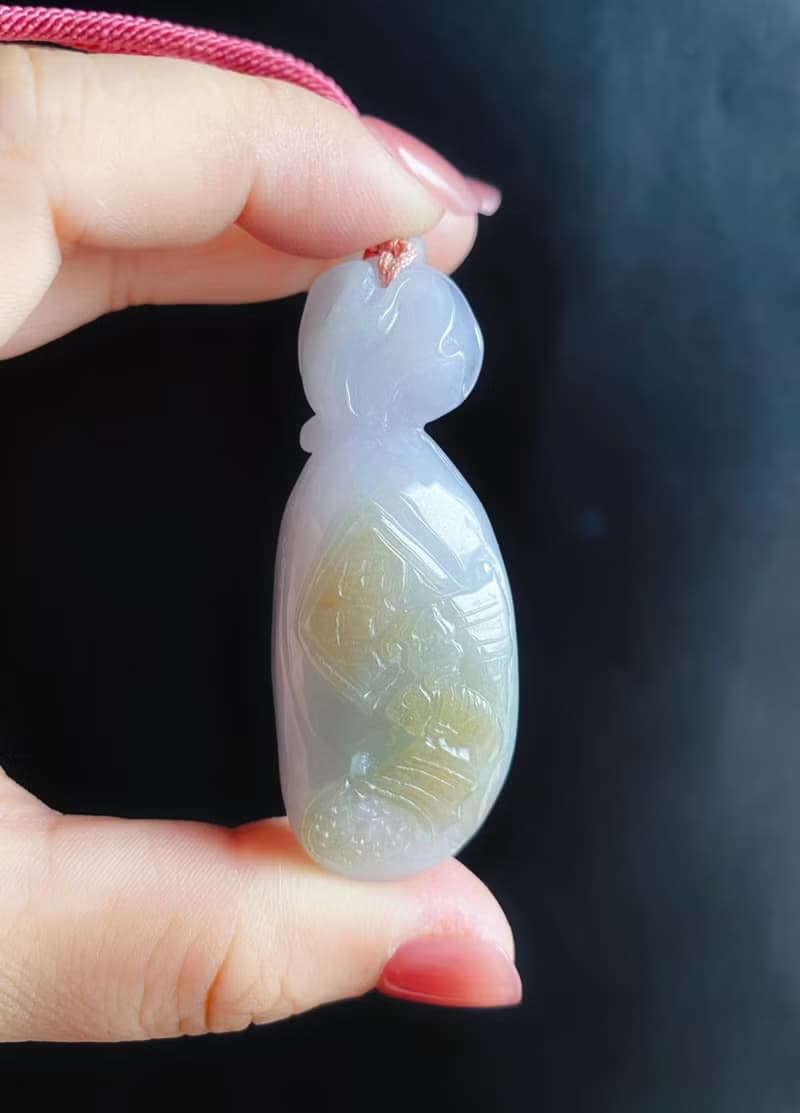 天然緬甸玉翡翠 質地細膩 淡紫錢袋 水頭好 招財 守財 項鍊 禮物