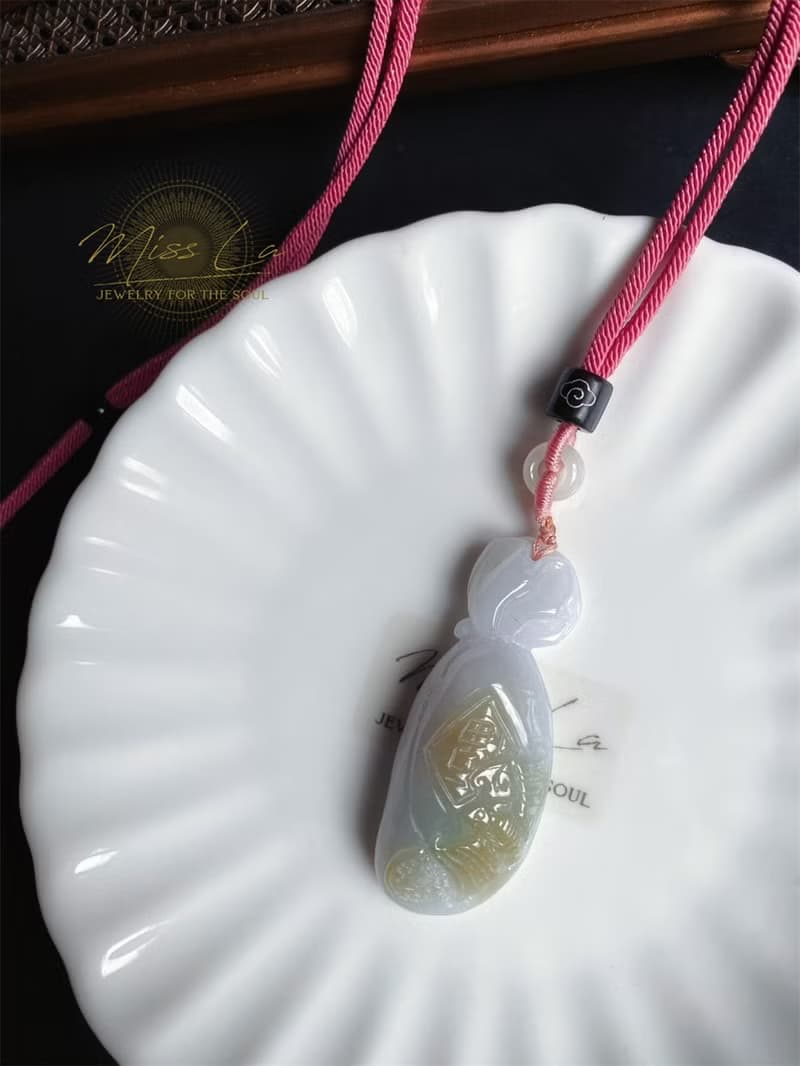 天然緬甸玉翡翠 質地細膩 淡紫錢袋 水頭好 招財 守財 項鍊 禮物