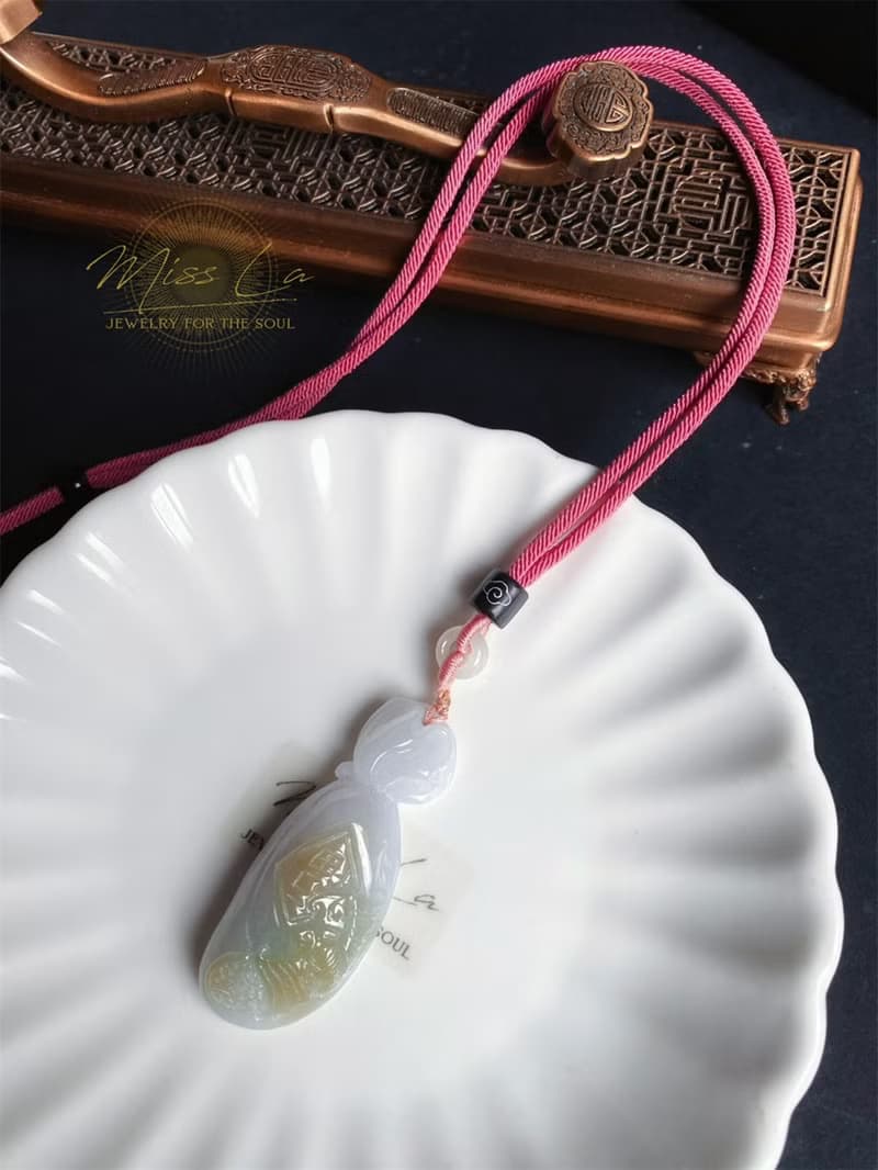 天然緬甸玉翡翠 質地細膩 淡紫錢袋 水頭好 招財 守財 項鍊 禮物