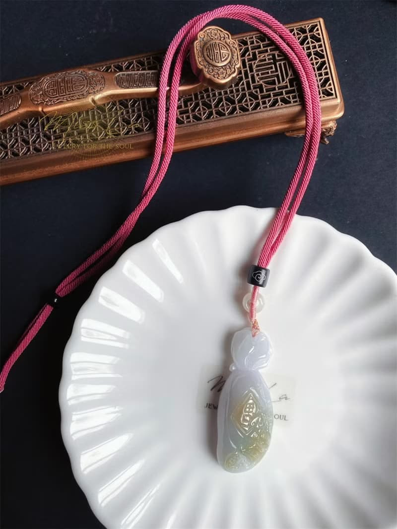 天然緬甸玉翡翠 質地細膩 淡紫錢袋 水頭好 招財 守財 項鍊 禮物