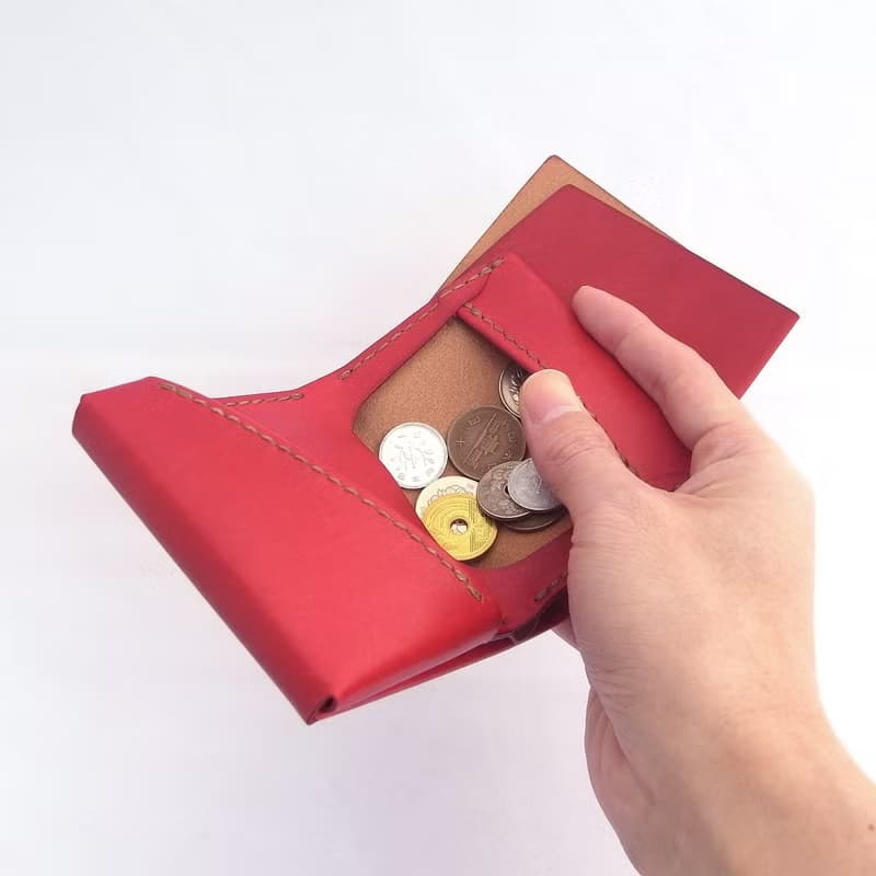 【ミニ財布】革 すおう染め 草木染め 左利き 手縫い 手染め 手作り【chotof/ちょとふ】