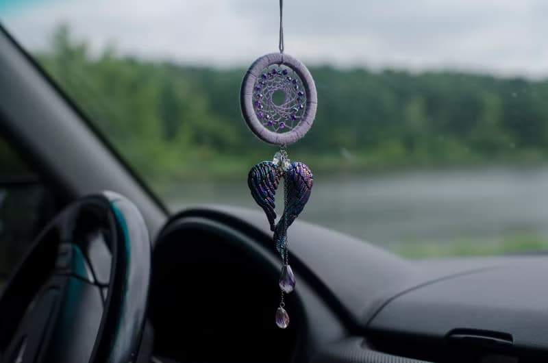 Purple Dream Catcher & Angel Wings Charm | Car Rear View Mirror Guardian Angel