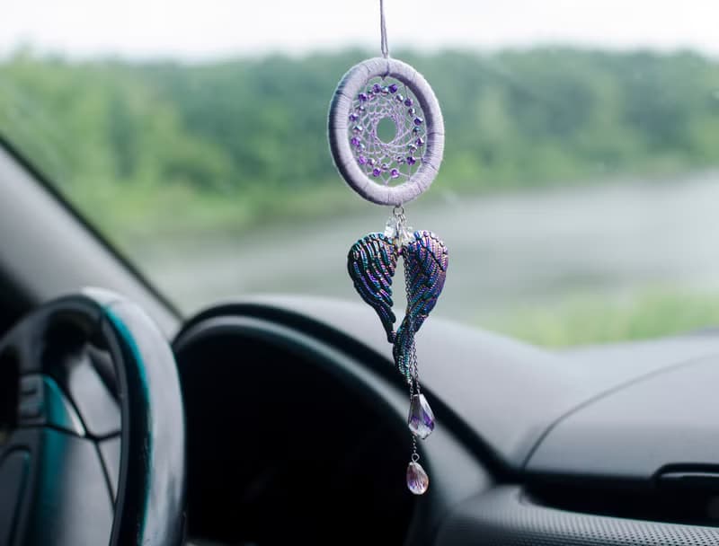 Purple Dream Catcher & Angel Wings Charm | Car Rear View Mirror Guardian Angel