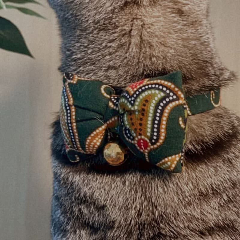 簡約手工定制貓項圈 Batik Green Cat Bow Breakaway Cat Collar