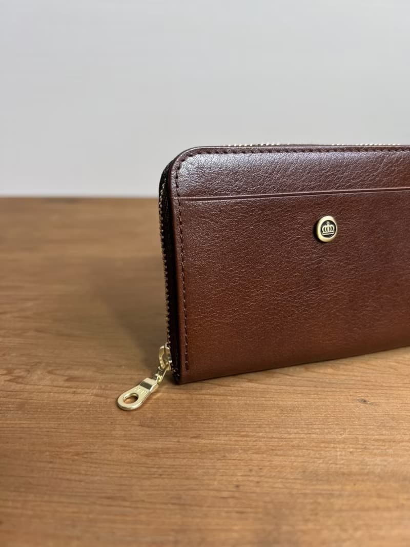 義大利植鞣皮日本拉鍊ㄇ形零錢包 - 深木棕