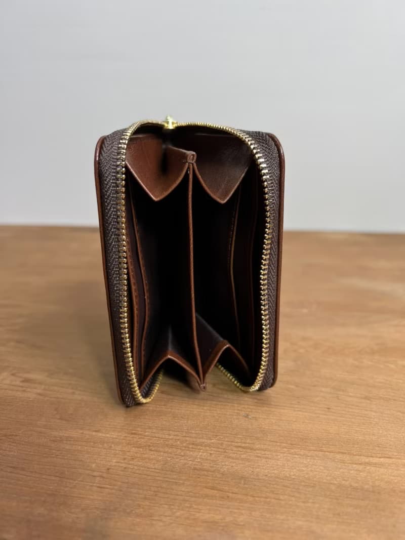 義大利植鞣皮日本拉鍊ㄇ形零錢包 - 深木棕