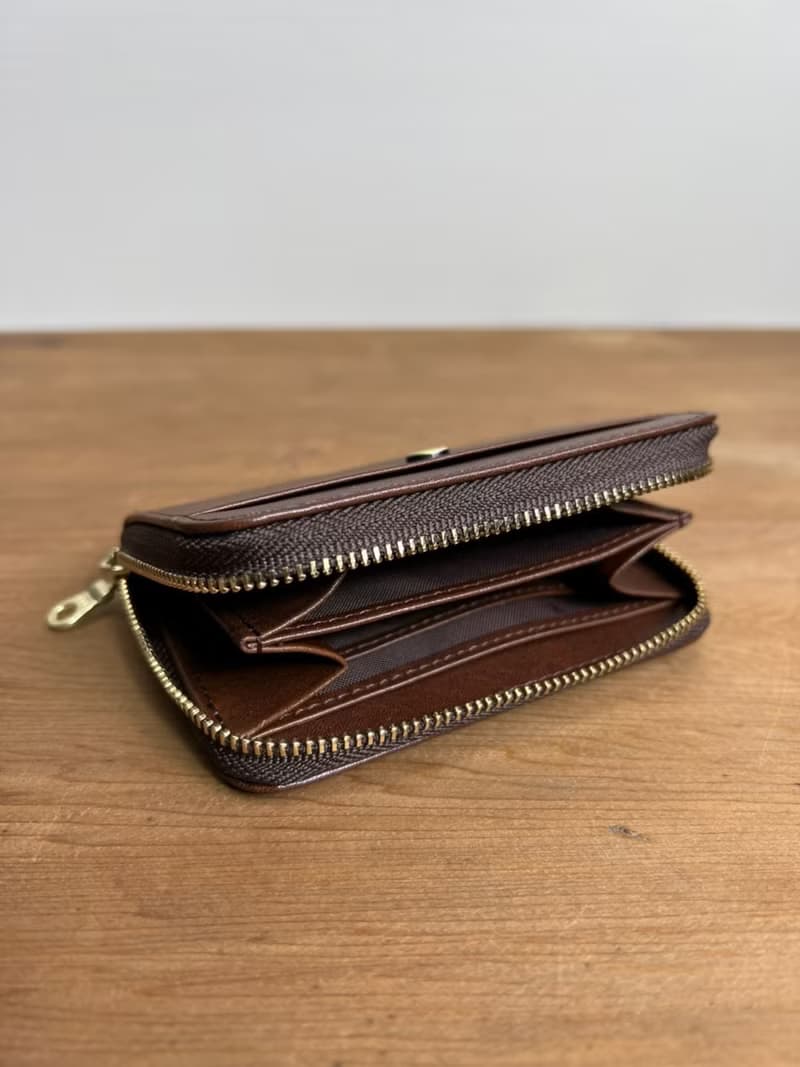 義大利植鞣皮日本拉鍊ㄇ形零錢包 - 深木棕