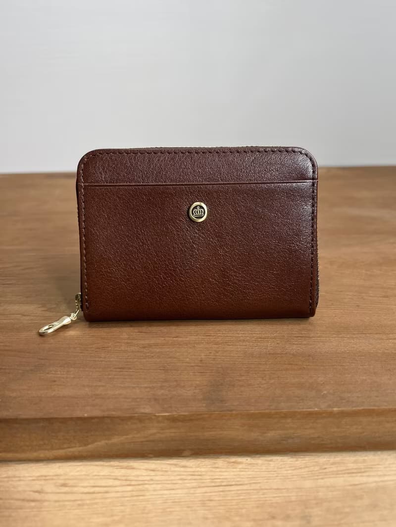 義大利植鞣皮日本拉鍊ㄇ形零錢包 - 深木棕