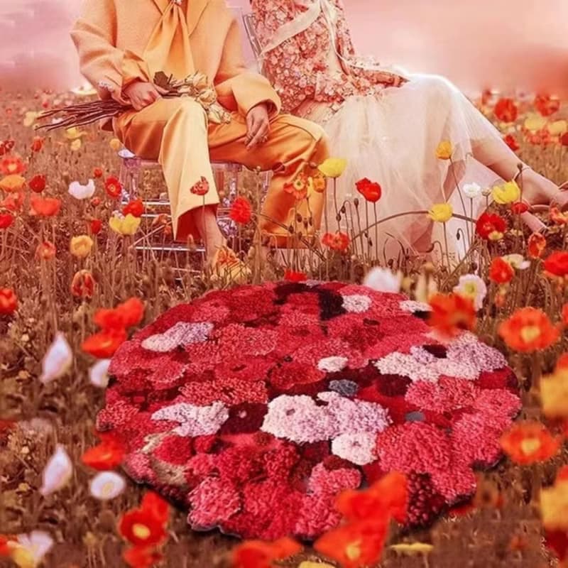 北歐風 手作 紐西蘭羊毛地毯 花海 客廳臥室床邊墊 家居裝飾