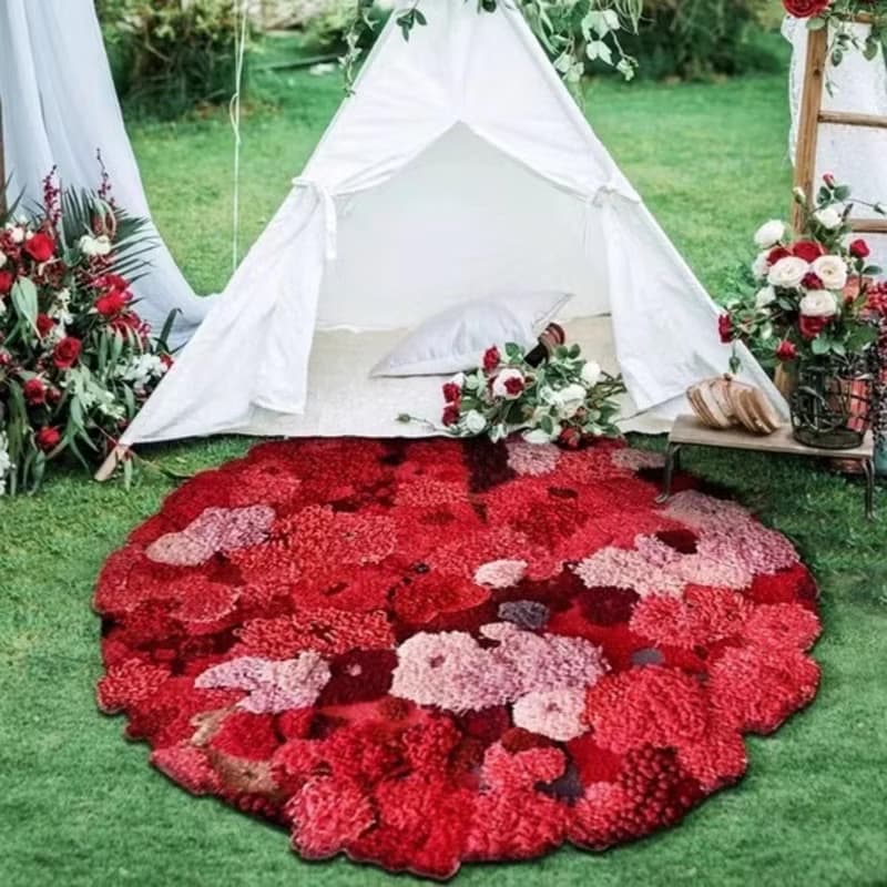 北歐風 手作 紐西蘭羊毛地毯 花海 客廳臥室床邊墊 家居裝飾