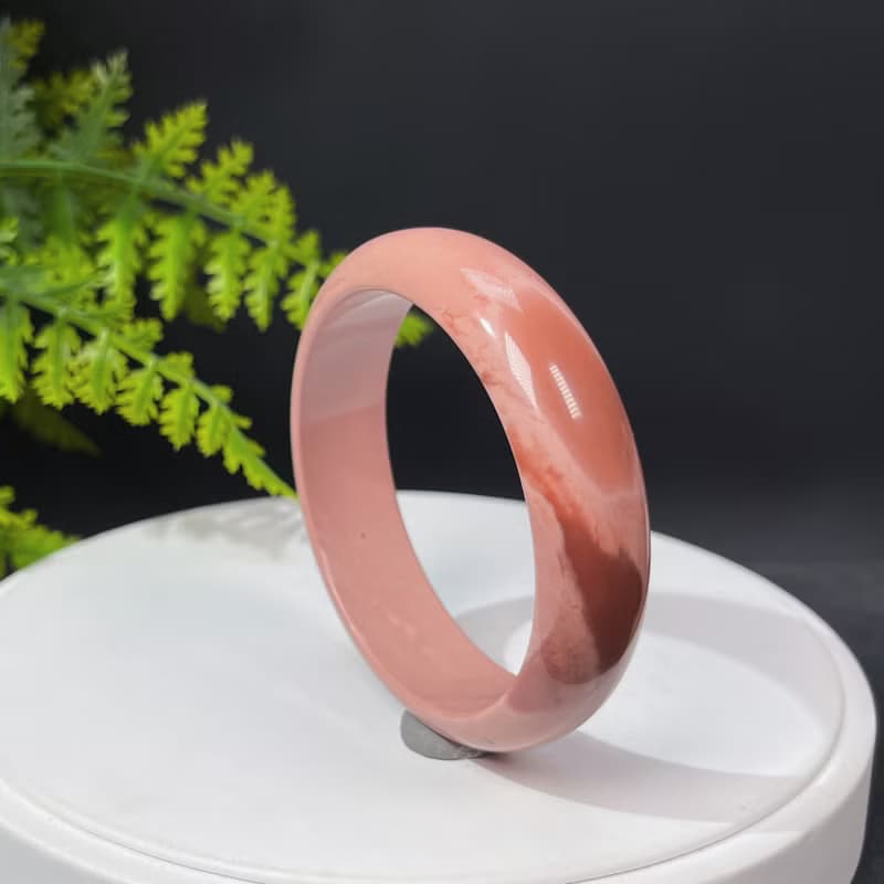 獨特阿拉善瑪瑙手鐲56MM 玉化漸變粉飄天眼戈壁彩玉手環 力量熱情