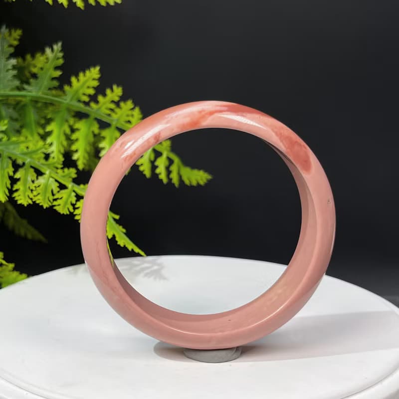獨特阿拉善瑪瑙手鐲56MM 玉化漸變粉飄天眼戈壁彩玉手環 力量熱情