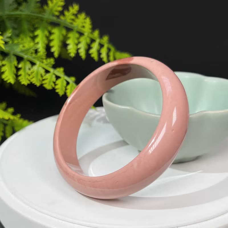獨特阿拉善瑪瑙手鐲56MM 玉化漸變粉飄天眼戈壁彩玉手環 力量熱情