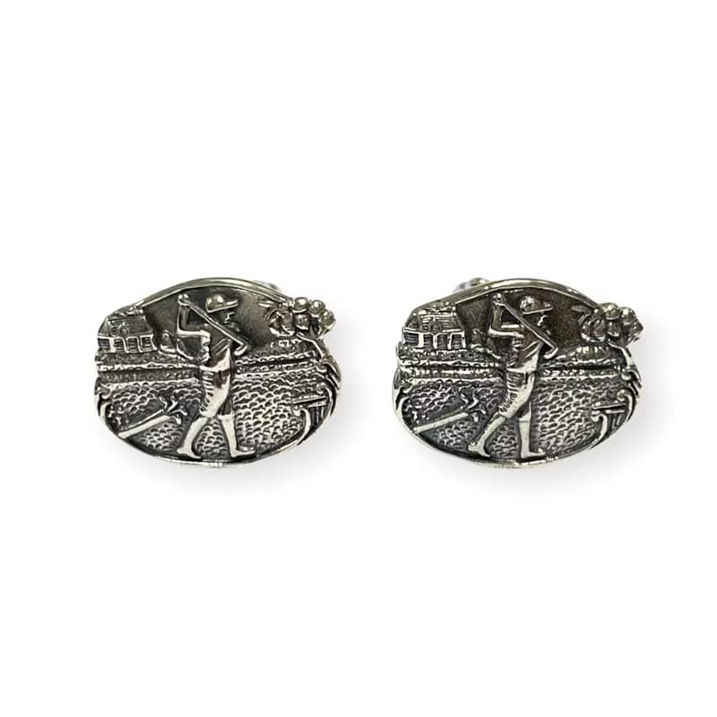 Vintage Style Golfing Scene Cufflinks 925 Sterling Silver Mens Fathers Day Gift