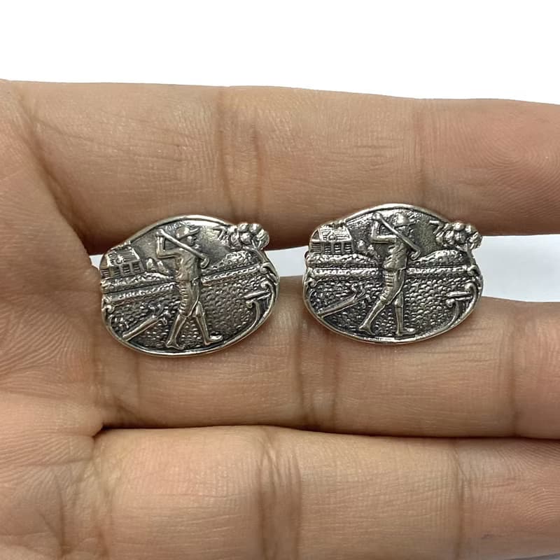 Vintage Style Golfing Scene Cufflinks 925 Sterling Silver Mens Fathers Day Gift