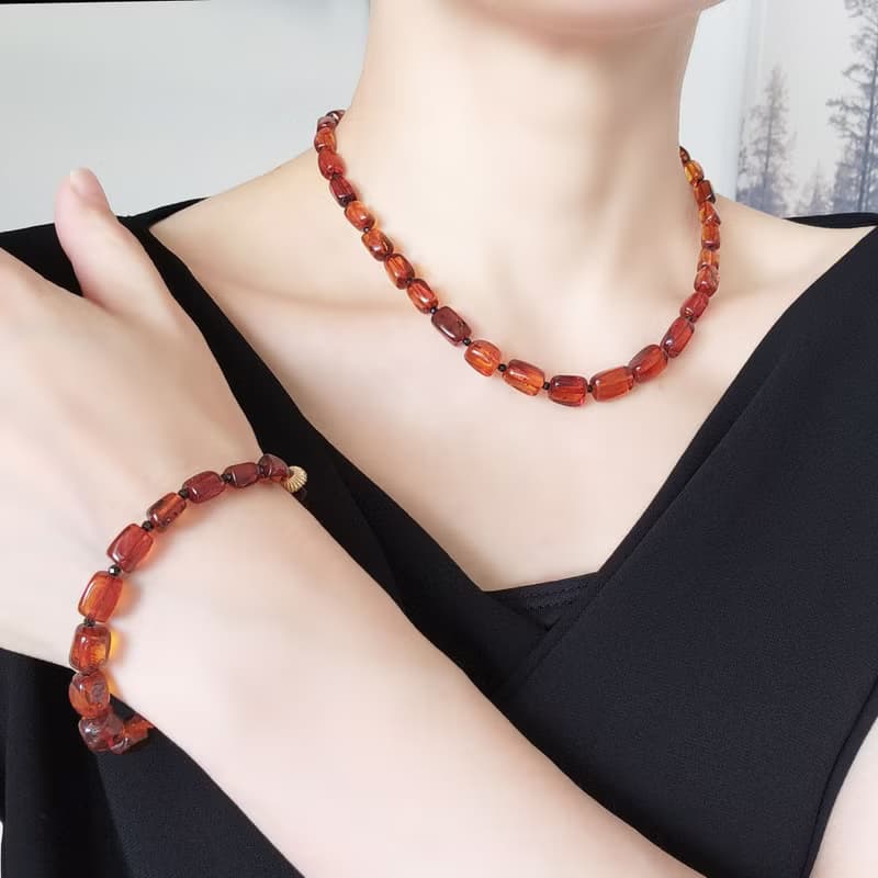 バルト海天然琥珀の一連ブレスレット　火輪　かりん