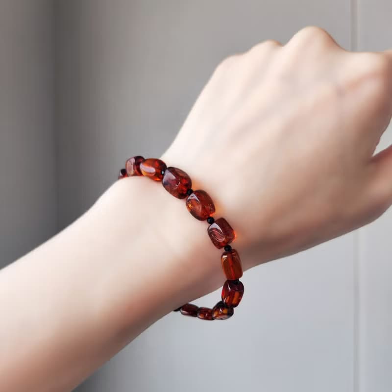 バルト海天然琥珀の一連ブレスレット　火輪　かりん